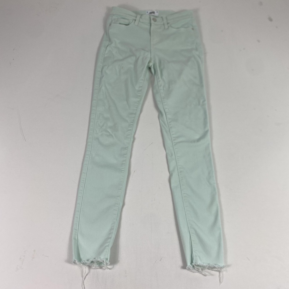 Paige Jeans Womens 27 Green Skinny Mid Rise Stretch Raw Hem Distressed Denim
